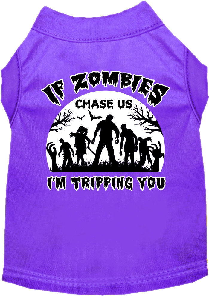 Halloween Dog Shirt for Pets 20-115 Pounds, "If Zombies Chase Us, I'm Tripping You"