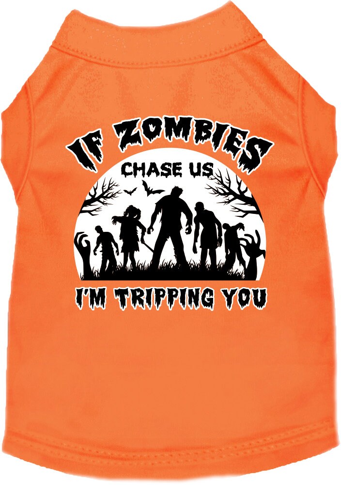 Halloween Dog Shirt for Pets 20-115 Pounds, "If Zombies Chase Us, I'm Tripping You"