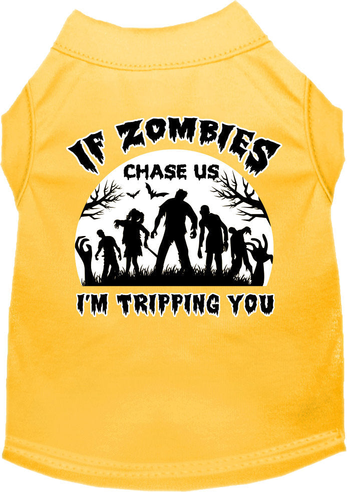 Halloween Pet Dog & Cat Shirt Screen Printed, "If Zombies Chase Us, I'm Tripping You"