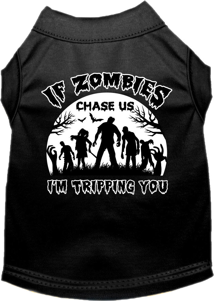 Halloween Dog Shirt for Pets 20-115 Pounds, "If Zombies Chase Us, I'm Tripping You"