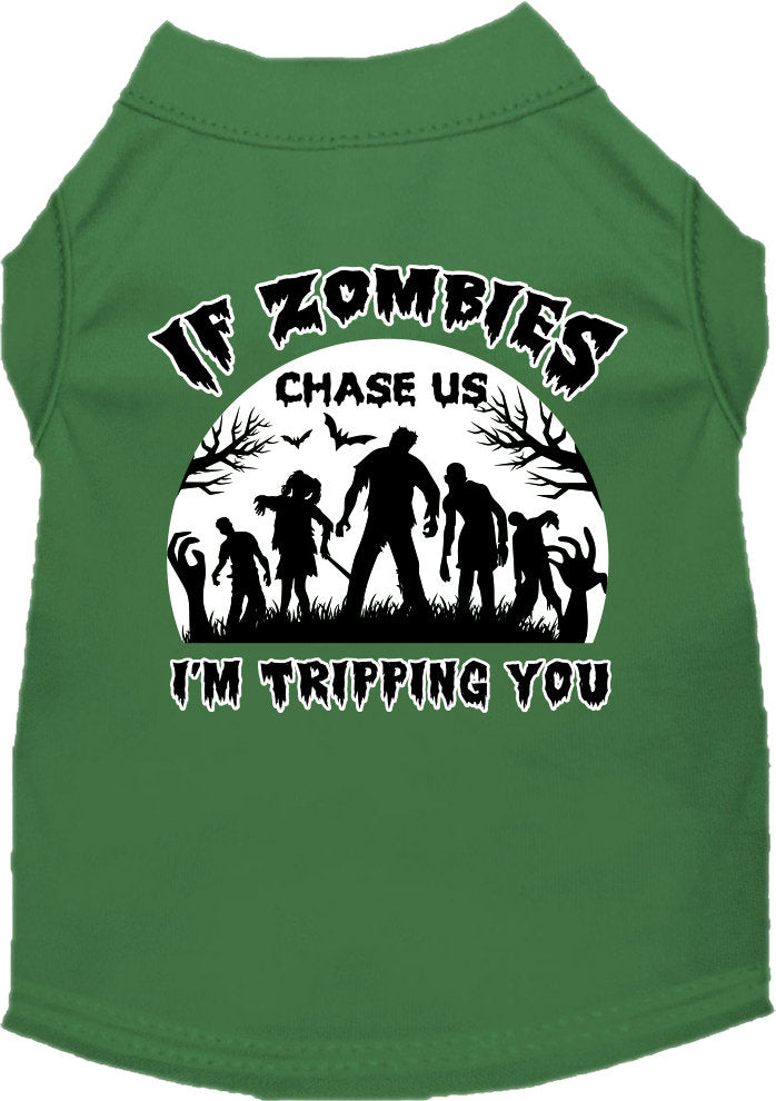 Halloween Pet Dog & Cat Shirt Screen Printed, "If Zombies Chase Us, I'm Tripping You"