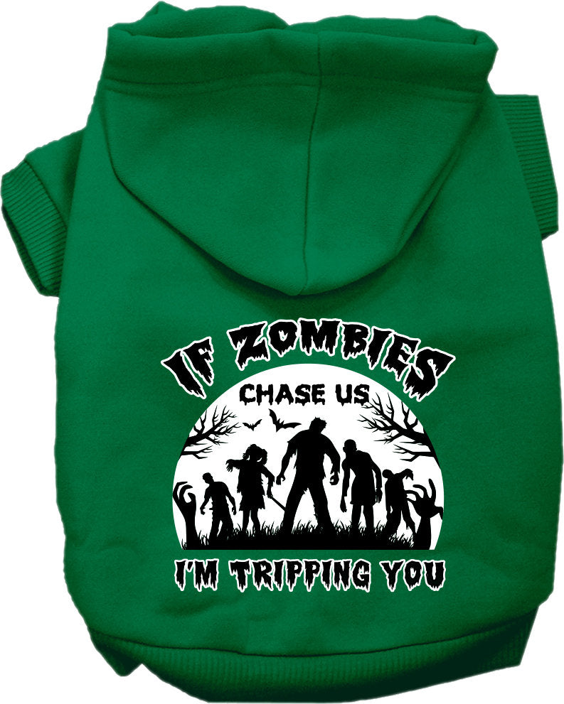 Halloween Dog Hoodie for Pets 20-115 Pounds, "If Zombies Chase Us, I'm Tripping You"