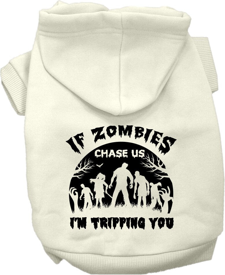 Halloween Dog Hoodie for Pets 20-115 Pounds, "If Zombies Chase Us, I'm Tripping You"