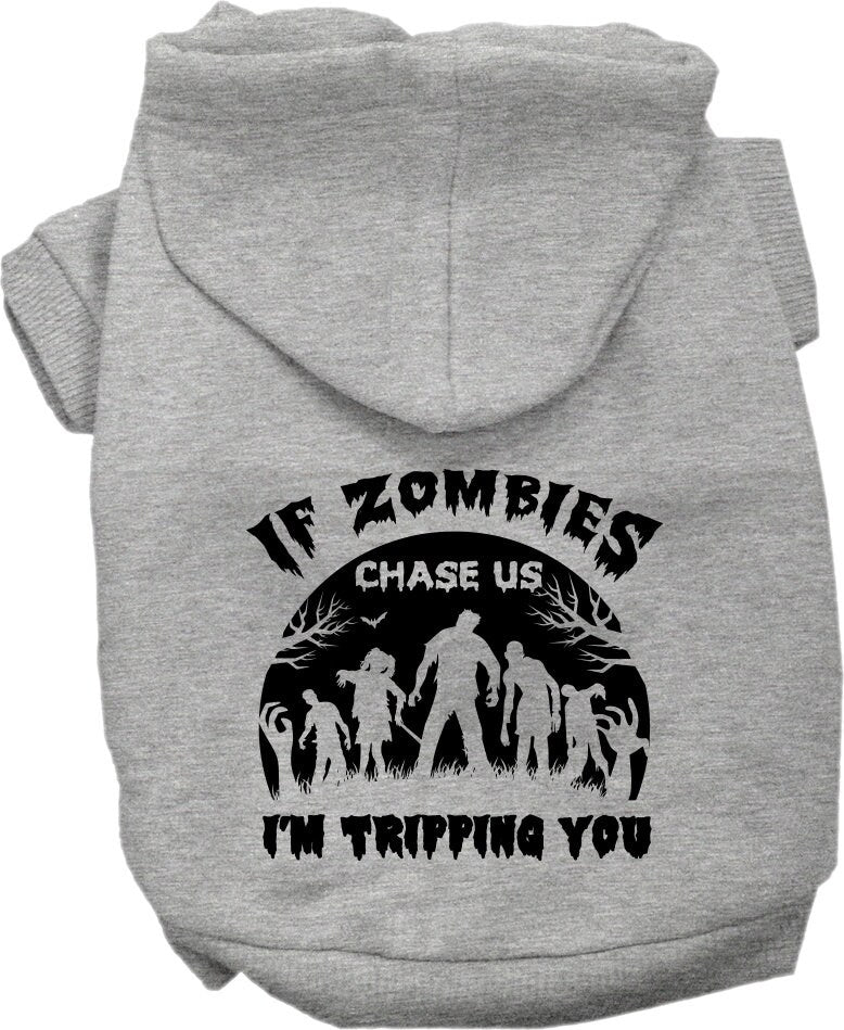 Halloween Dog Hoodie for Pets 20-115 Pounds, "If Zombies Chase Us, I'm Tripping You"