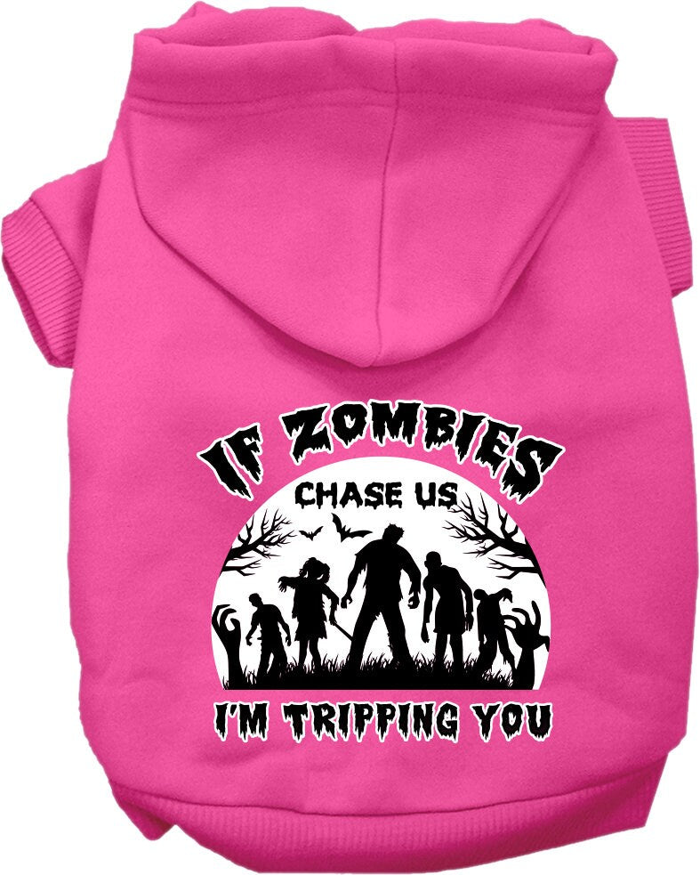 Halloween Dog Hoodie for Pets 20-115 Pounds, "If Zombies Chase Us, I'm Tripping You"