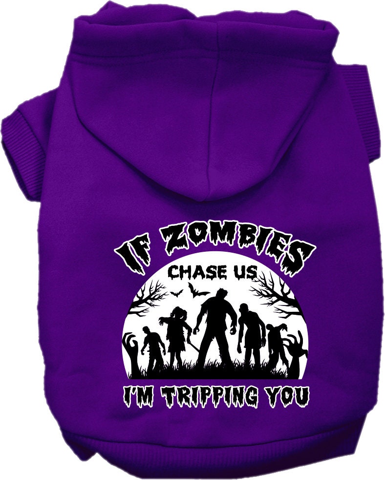 Halloween Dog Hoodie for Pets 20-115 Pounds, "If Zombies Chase Us, I'm Tripping You"