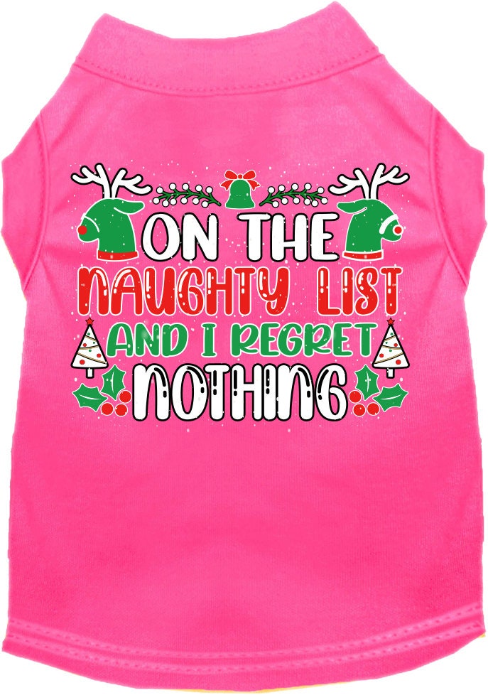 Christmas Cat or Dog Shirt for Pets 0-20 Pounds, "On The Naughty List And I Regret Nothing"