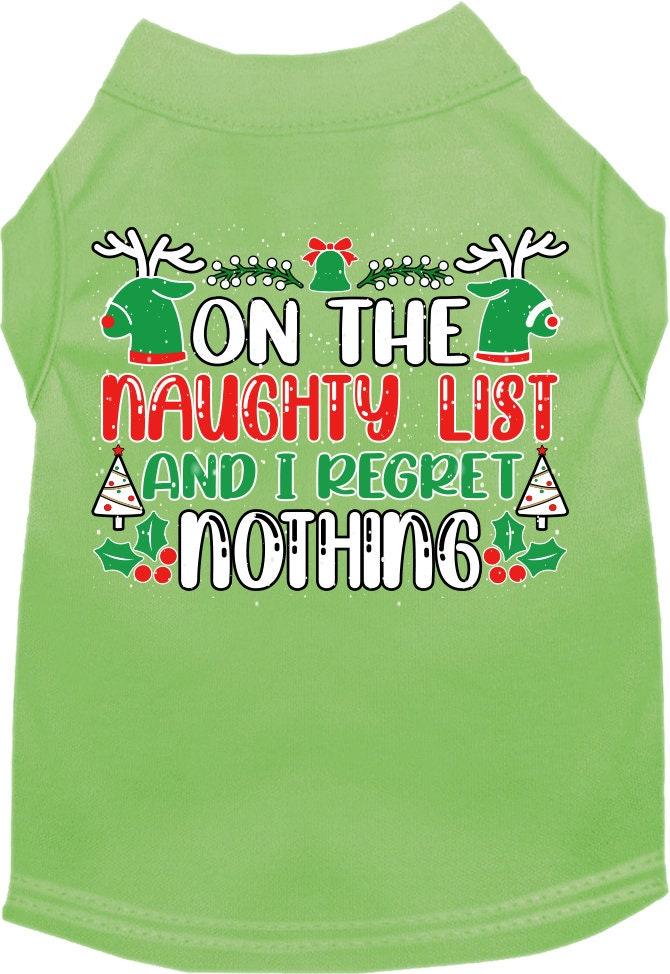 Christmas Cat or Dog Shirt for Pets 0-20 Pounds, "On The Naughty List And I Regret Nothing"