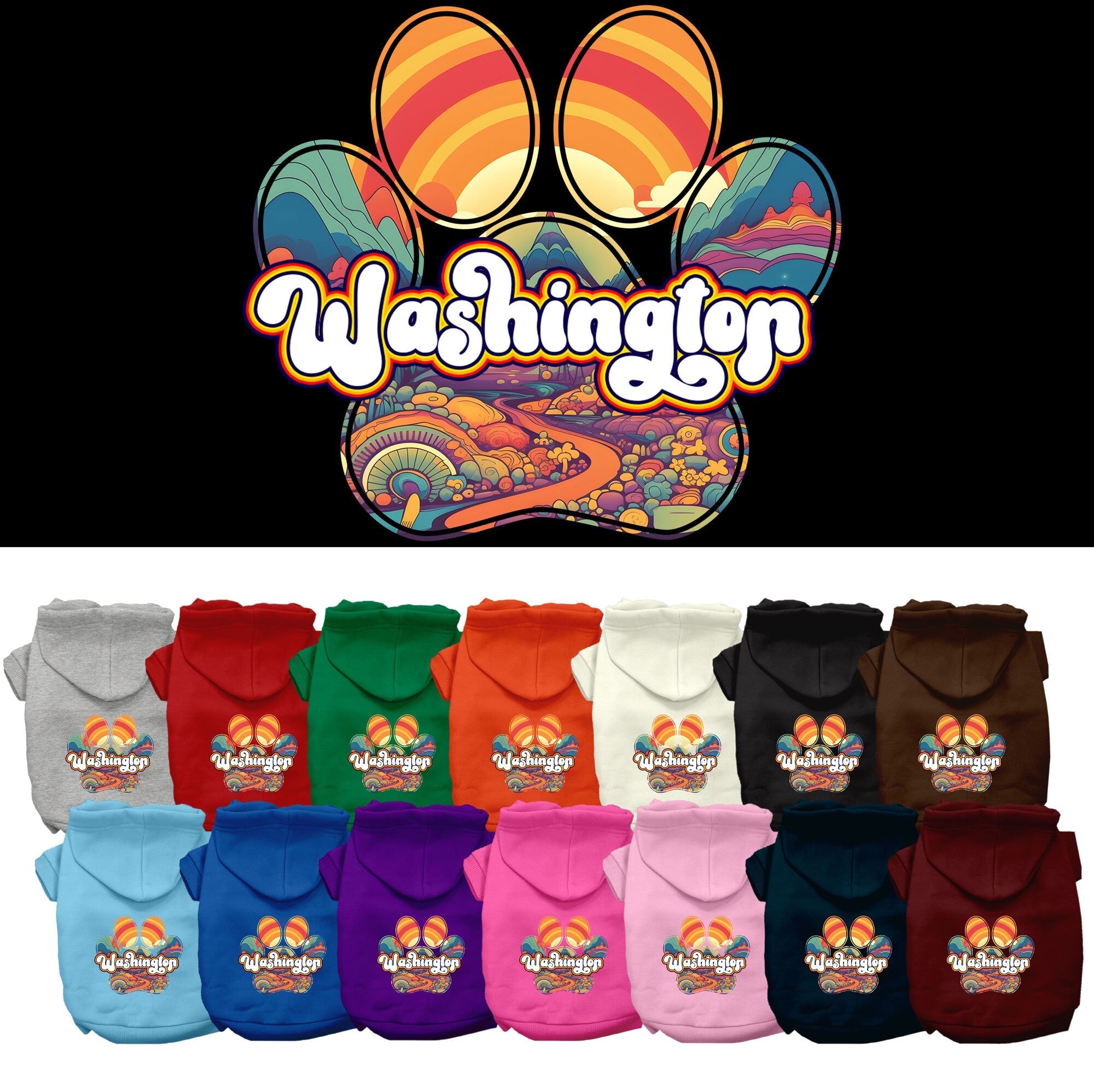 Pet Dog & Cat Screen Printed Hoodie for Medium to Large Pets (Sizes 2XL-6XL), "Washington Groovy Summit"