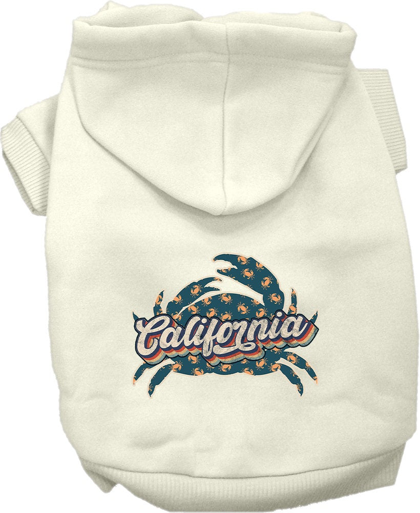 Pet Dog & Cat Screen Printed Hoodie for Small to Medium Pets (Sizes XS-XL), "California Retro Crabs"