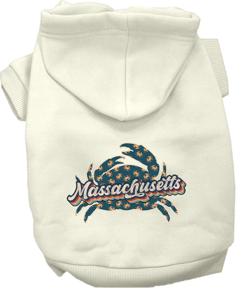 Pet Dog & Cat Screen Printed Hoodie for Medium to Large Pets (Sizes 2XL-6XL), "Massachusetts Retro Crabs"