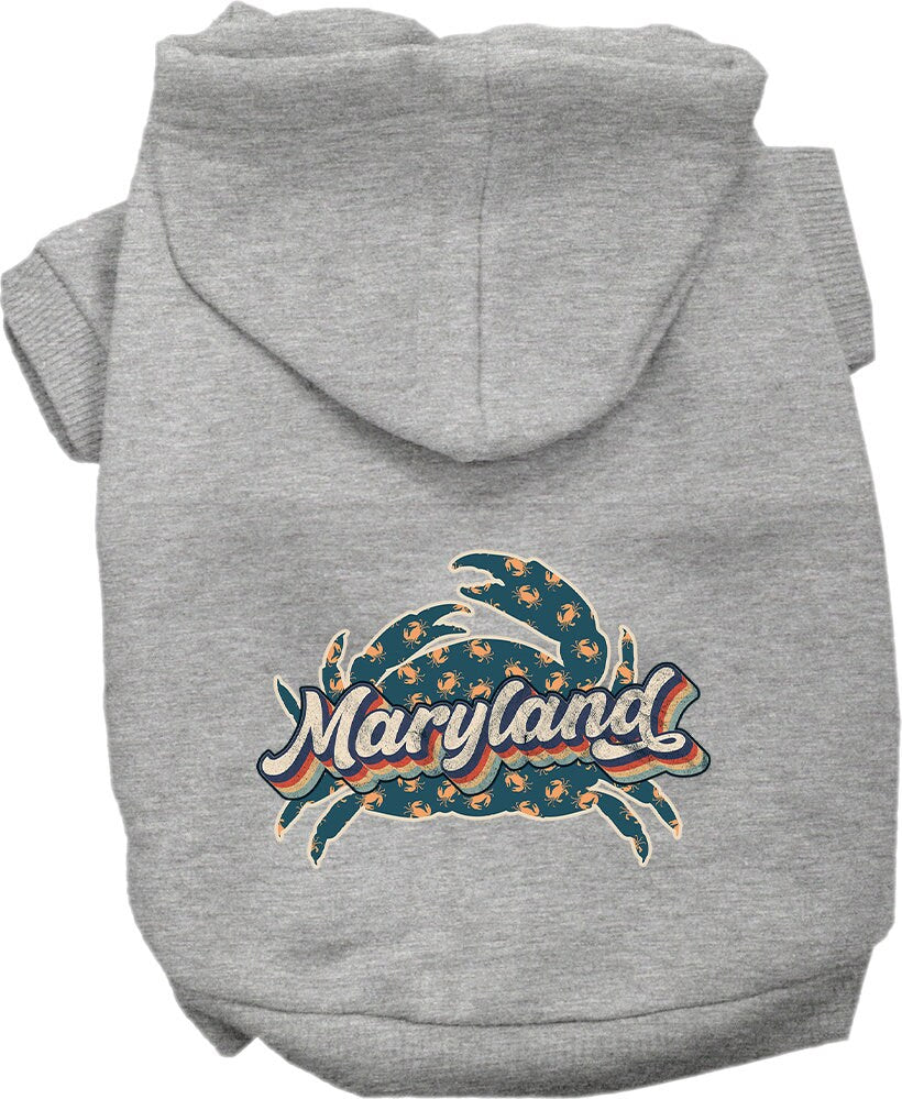 Pet Dog & Cat Screen Printed Hoodie for Small to Medium Pets (Sizes XS-XL), "Maryland Retro Crabs"