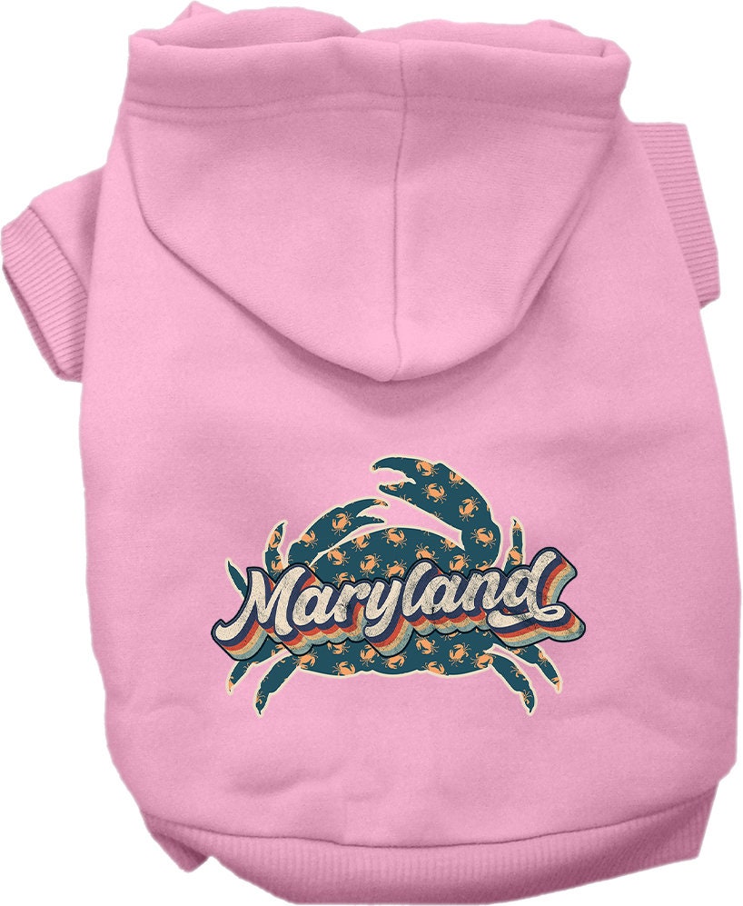 Pet Dog & Cat Screen Printed Hoodie for Medium to Large Pets (Sizes 2XL-6XL), "Maryland Retro Crabs"