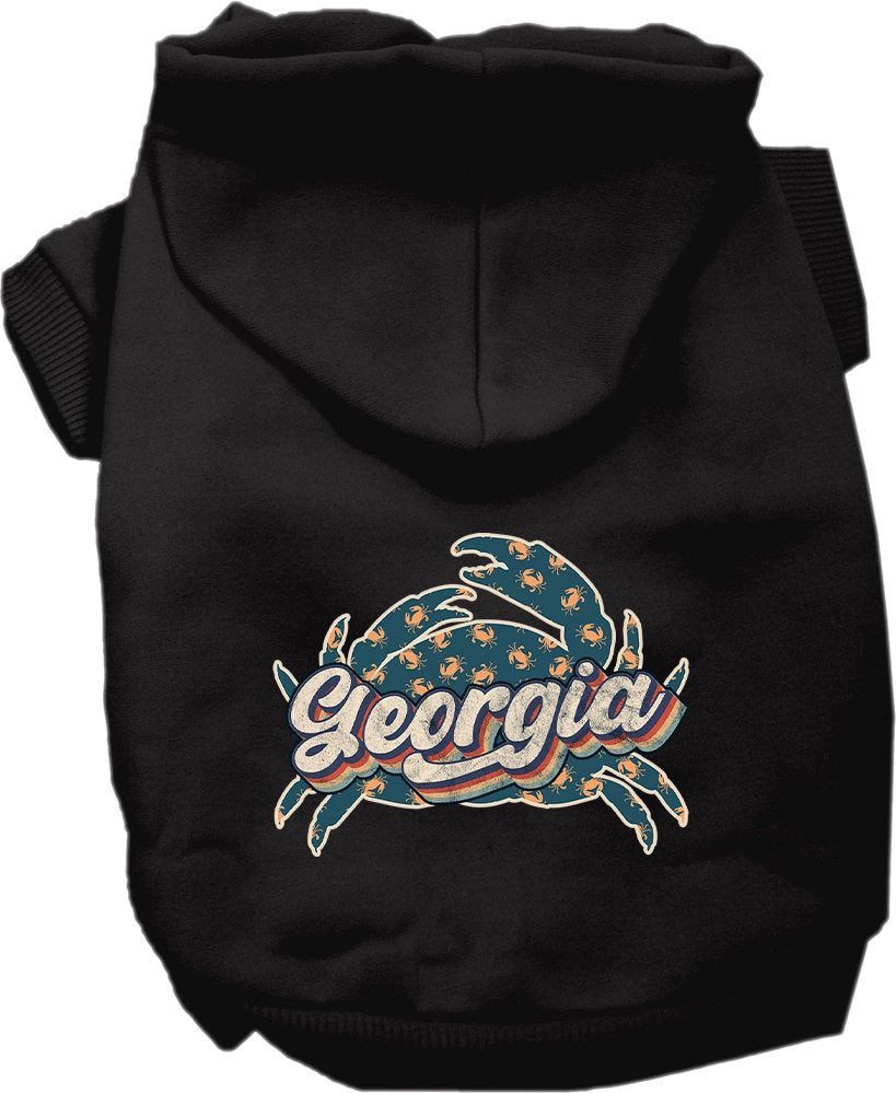 Pet Dog & Cat Screen Printed Hoodie for Small to Medium Pets (Sizes XS-XL), "Georgia Retro Crabs"