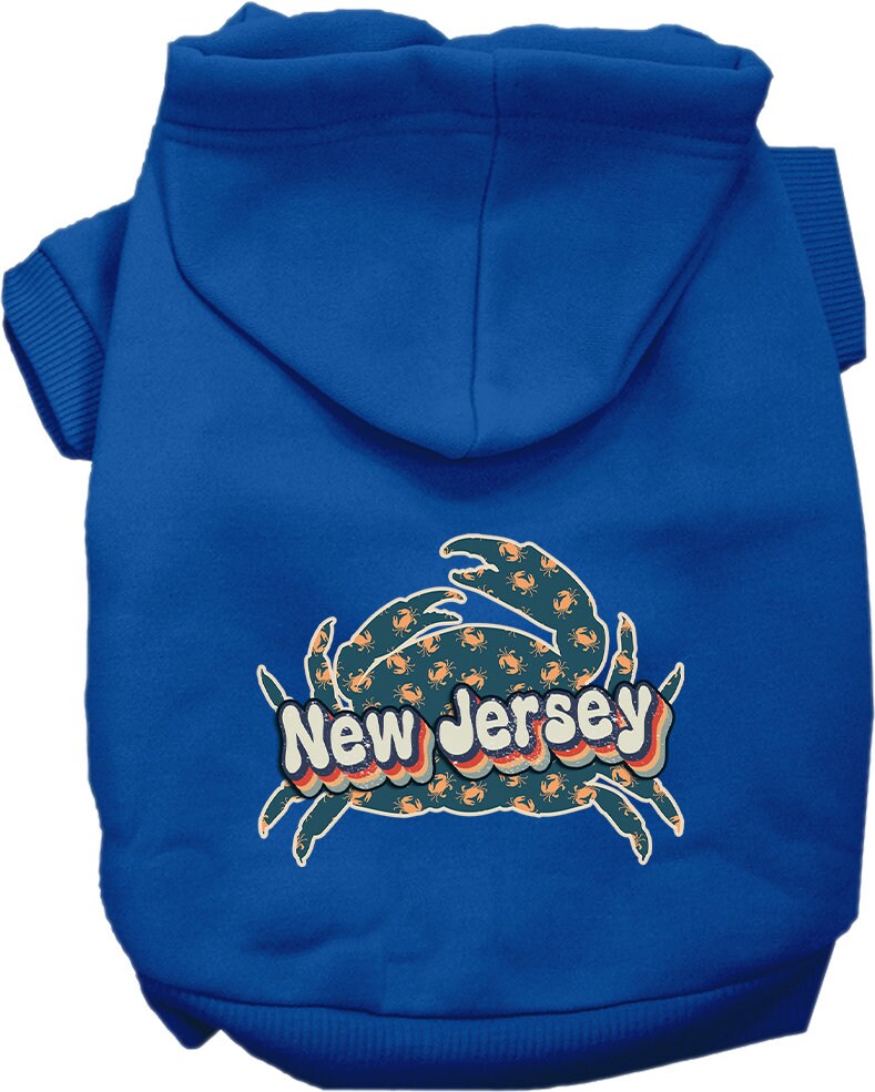 Pet Dog & Cat Screen Printed Hoodie for Medium to Large Pets (Sizes 2XL-6XL), "New Jersey Retro Crabs"