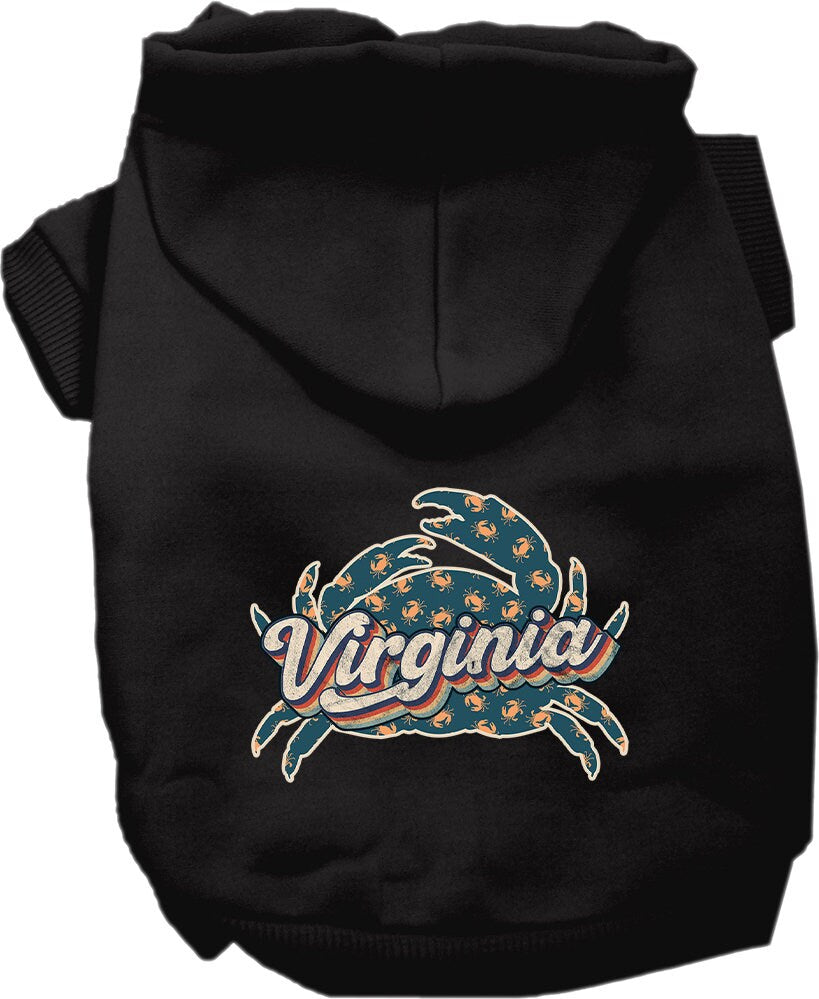 Pet Dog & Cat Screen Printed Hoodie for Medium to Large Pets (Sizes 2XL-6XL), "Virginia Retro Crabs"