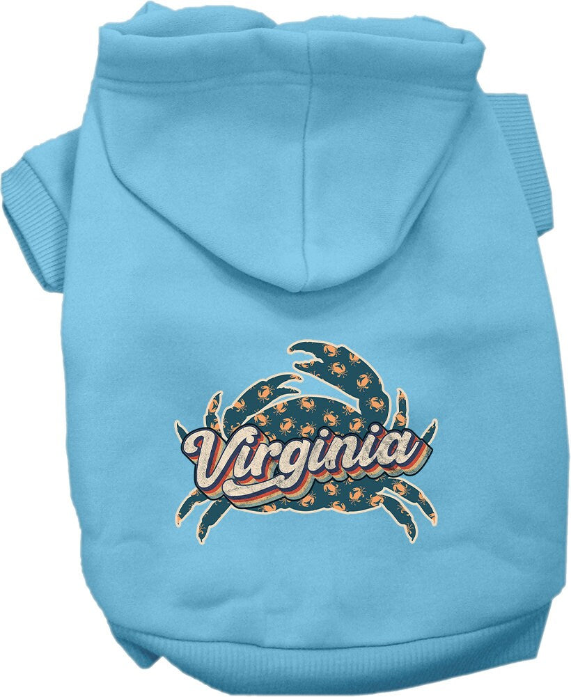 Pet Dog & Cat Screen Printed Hoodie for Medium to Large Pets (Sizes 2XL-6XL), "Virginia Retro Crabs"