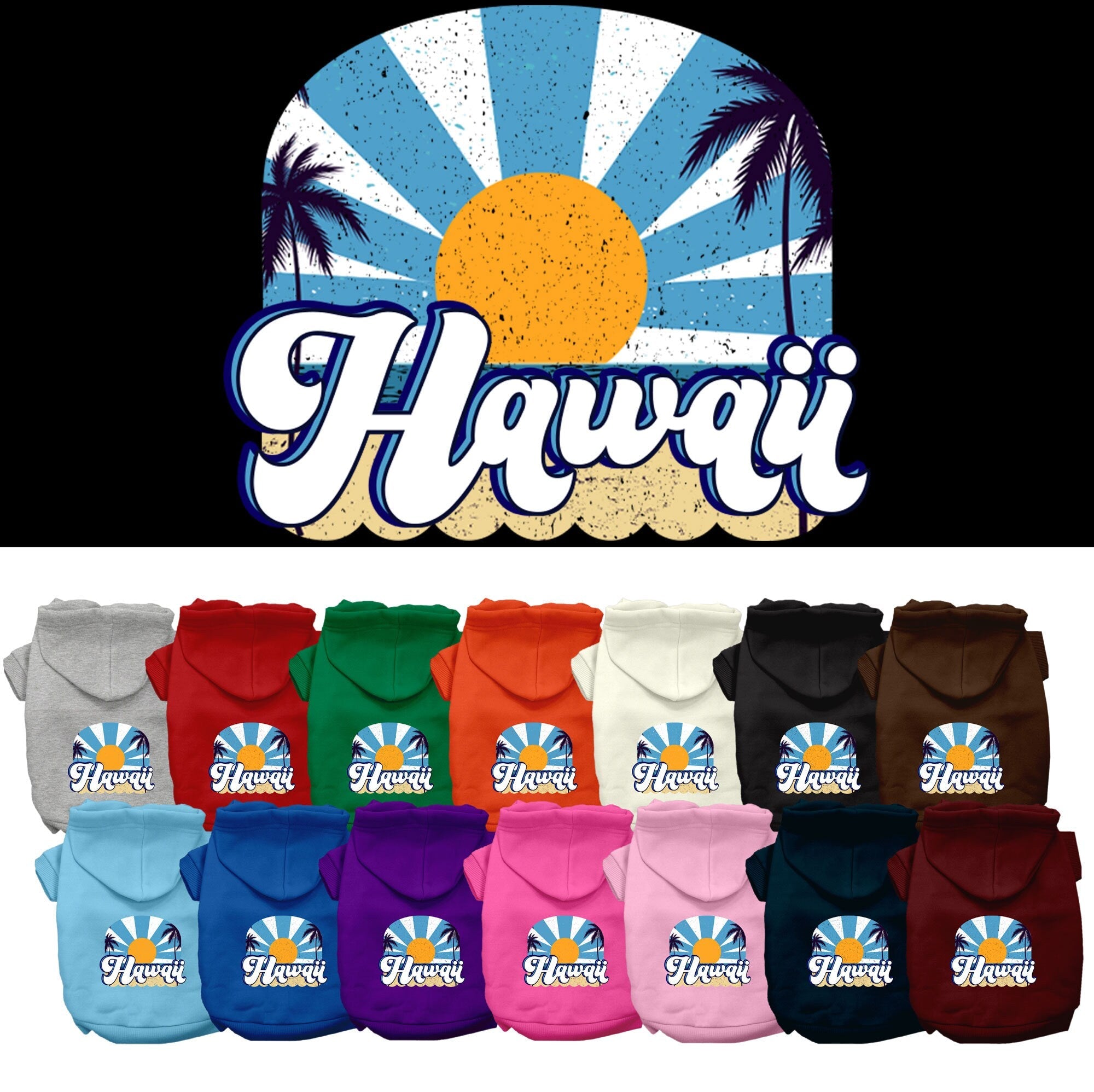 Pet Dog & Cat Screen Printed Hoodie for Small to Medium Pets (Sizes XS-XL), "Hawaii Coast"