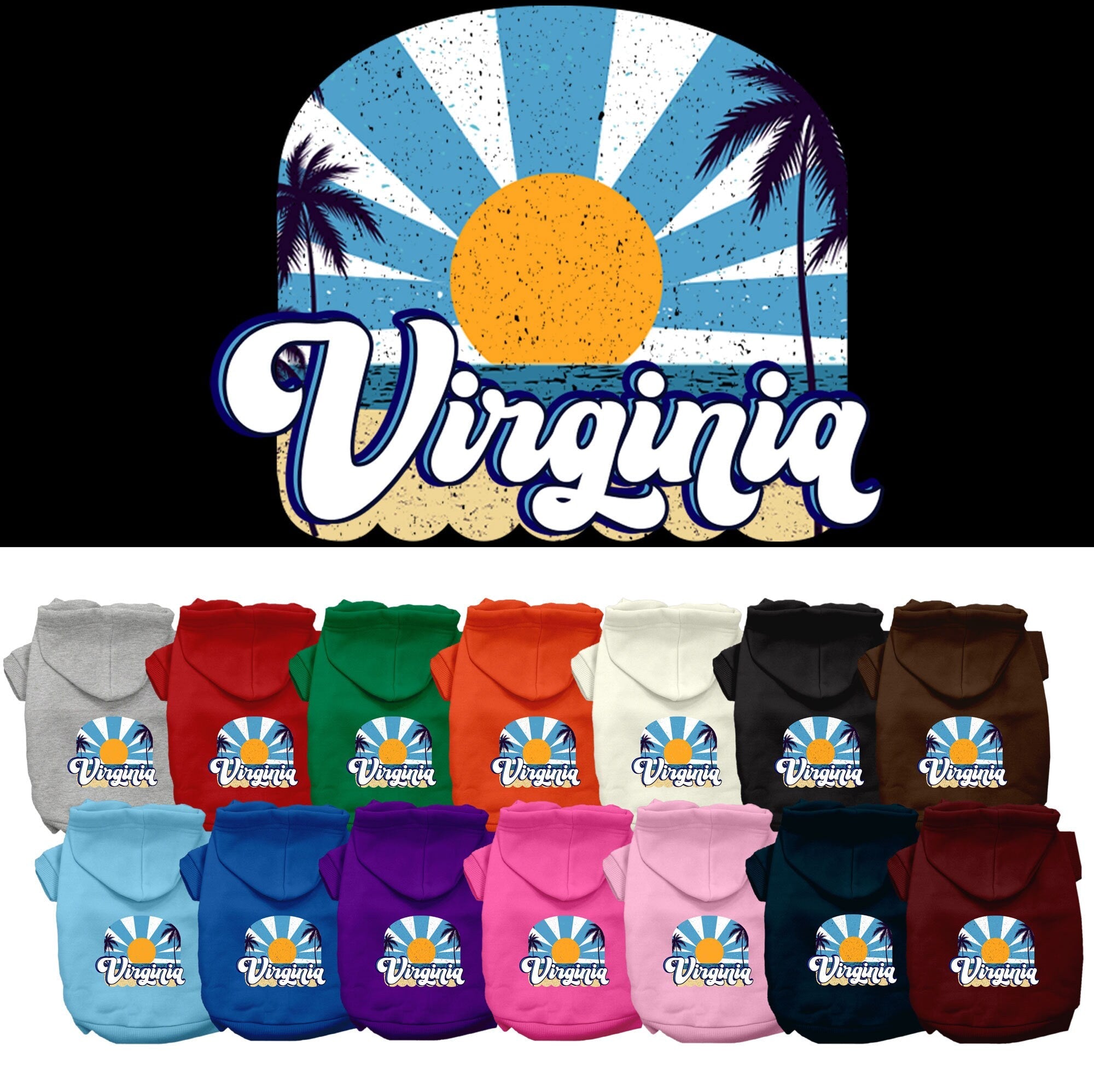 Pet Dog & Cat Screen Printed Hoodie for Medium to Large Pets (Sizes 2XL-6XL), "Virginia Coast"