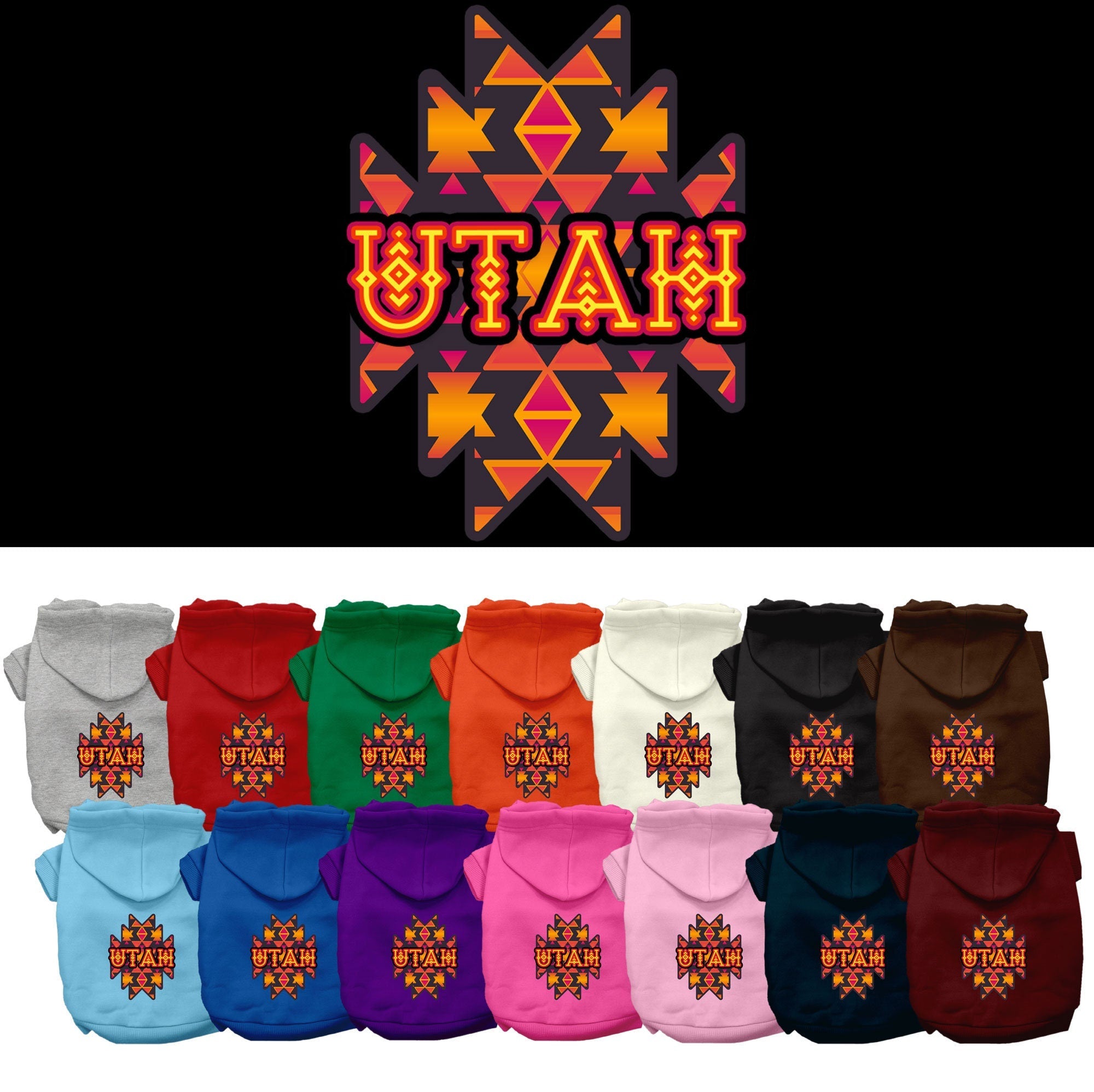 Pet Dog & Cat Screen Printed Hoodie for Medium to Large Pets (Sizes 2XL-6XL), "Utah Navajo Tribal"