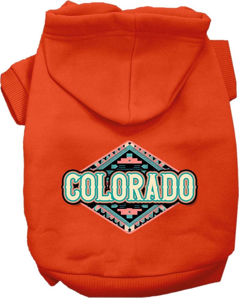 Pet Dog & Cat Screen Printed Hoodie for Small to Medium Pets (Sizes XS-XL), "Colorado Peach Aztec"