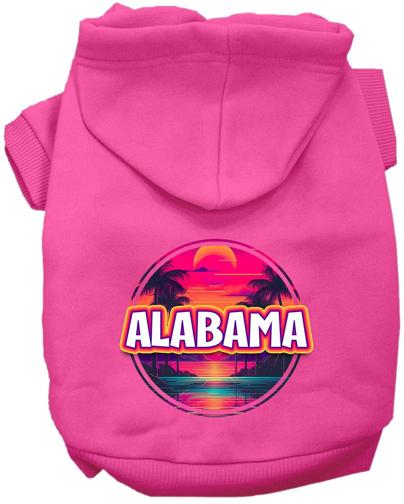 Pet Dog & Cat Screen Printed Hoodie for Medium to Large Pets (Sizes 2XL-6XL), "Alabama Neon Beach Sunset"