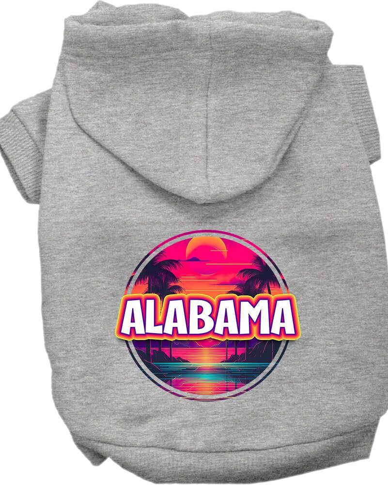 Pet Dog & Cat Screen Printed Hoodie for Small to Medium Pets (Sizes XS-XL), "Alabama Neon Beach Sunset"