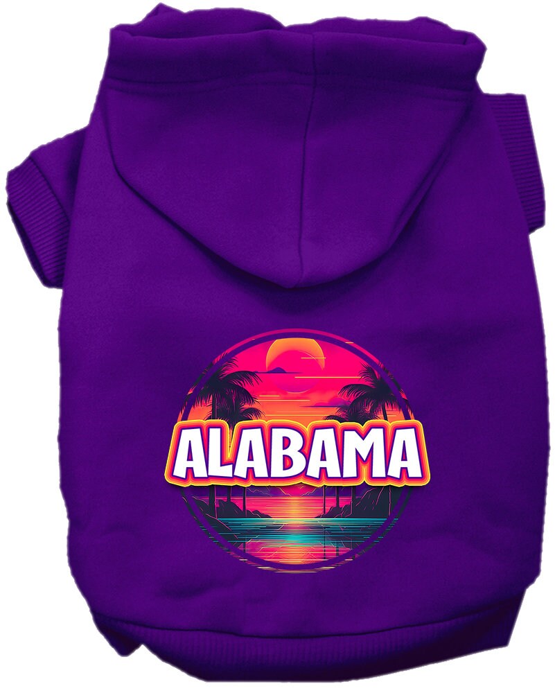 Pet Dog & Cat Screen Printed Hoodie for Small to Medium Pets (Sizes XS-XL), "Alabama Neon Beach Sunset"