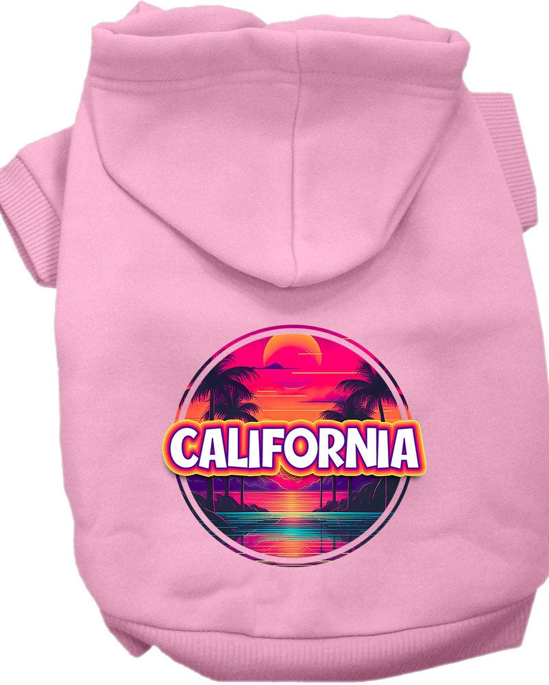 Pet Dog & Cat Screen Printed Hoodie for Small to Medium Pets (Sizes XS-XL), "California Neon Beach Sunset"