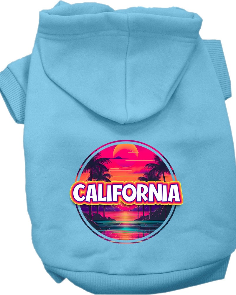 Pet Dog & Cat Screen Printed Hoodie for Small to Medium Pets (Sizes XS-XL), "California Neon Beach Sunset"