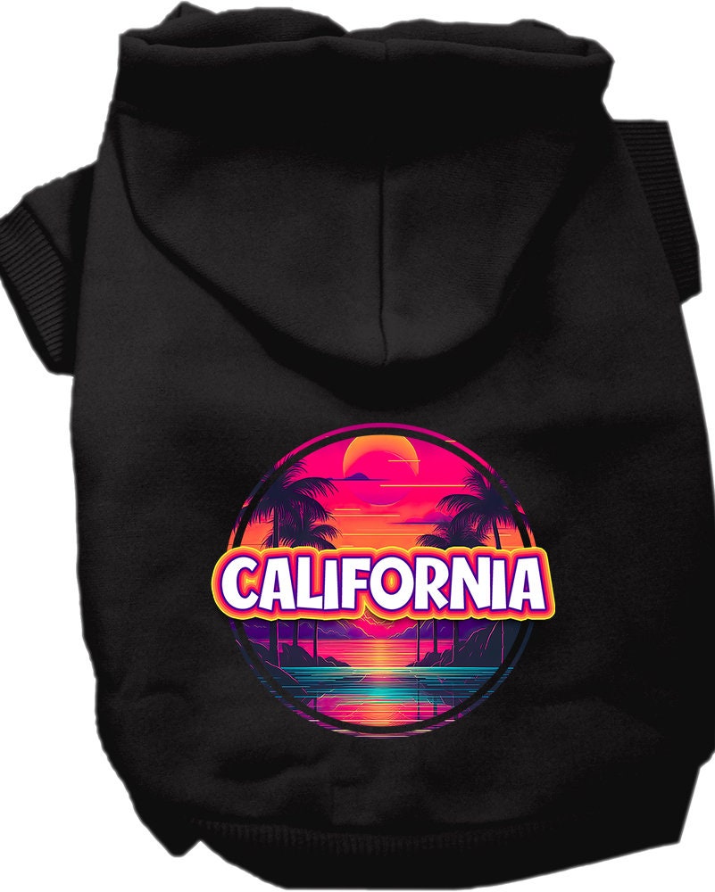 Pet Dog & Cat Screen Printed Hoodie for Small to Medium Pets (Sizes XS-XL), "California Neon Beach Sunset"