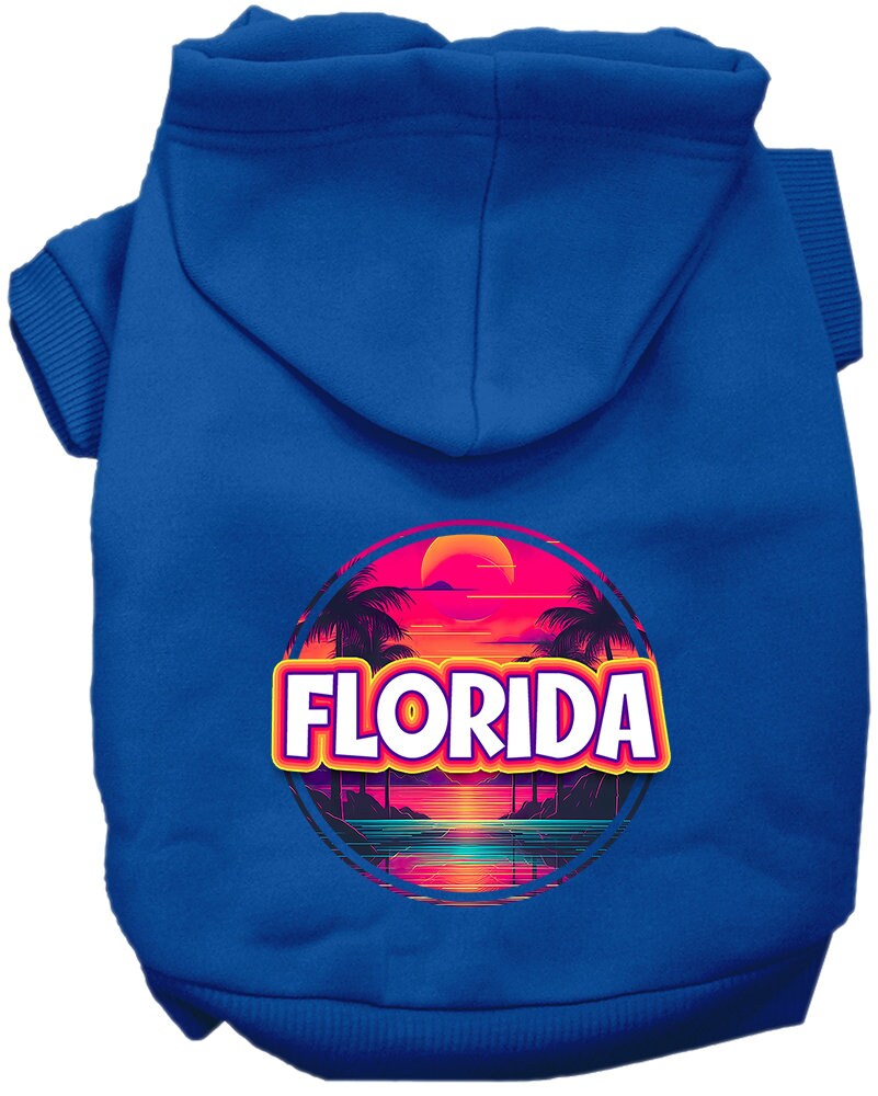 Pet Dog & Cat Screen Printed Hoodie for Medium to Large Pets (Sizes 2XL-6XL), "Florida Neon Beach Sunset"