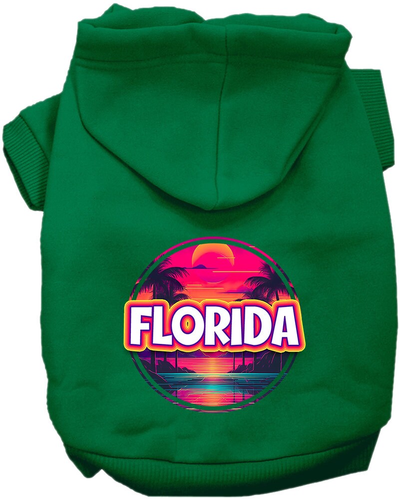 Pet Dog & Cat Screen Printed Hoodie for Medium to Large Pets (Sizes 2XL-6XL), "Florida Neon Beach Sunset"