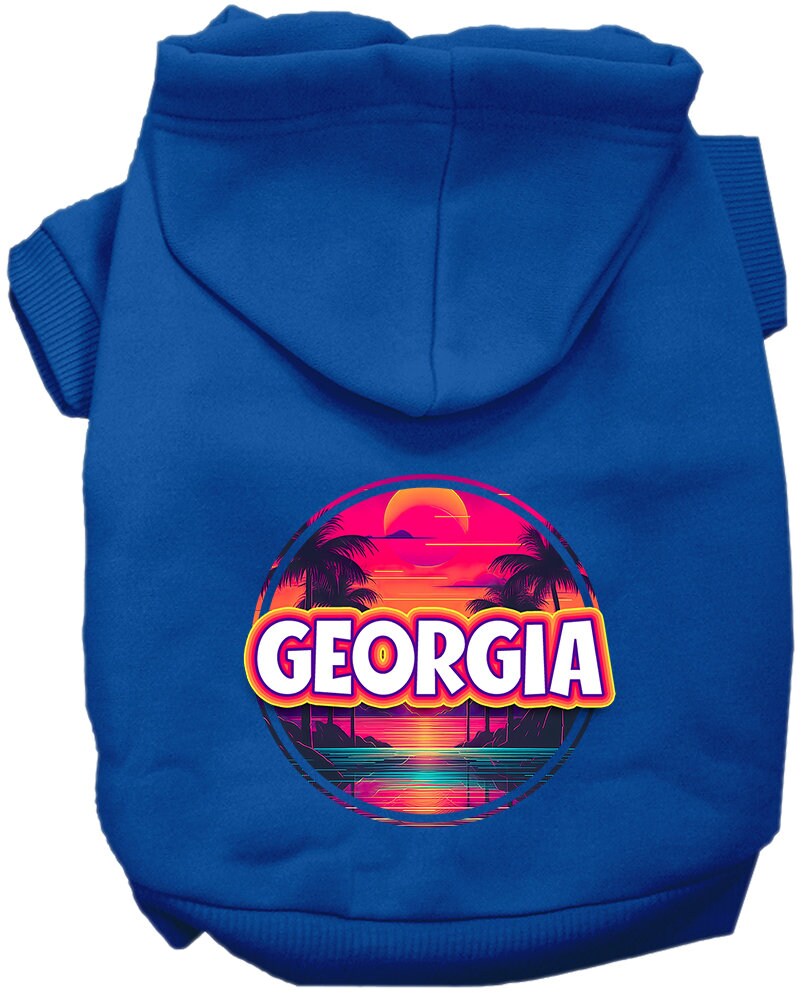 Pet Dog & Cat Screen Printed Hoodie for Medium to Large Pets (Sizes 2XL-6XL), "Georgia Neon Beach Sunset"