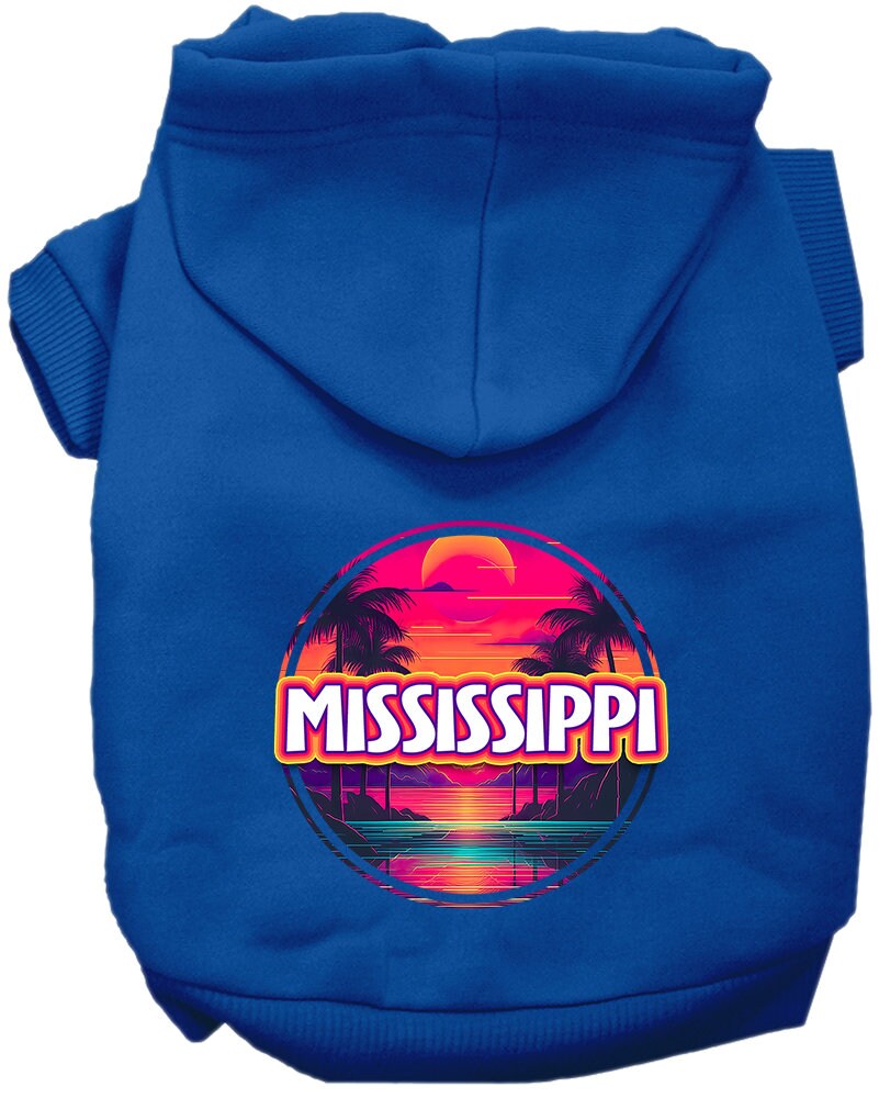 Pet Dog & Cat Screen Printed Hoodie for Medium to Large Pets (Sizes 2XL-6XL), "Mississippi Neon Beach Sunset"