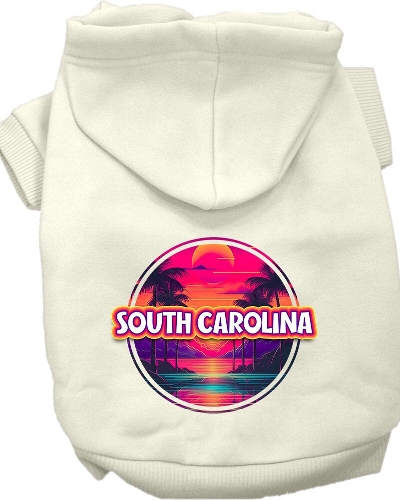 Pet Dog & Cat Screen Printed Hoodie for Medium to Large Pets (Sizes 2XL-6XL), "South Carolina Neon Beach Sunset"