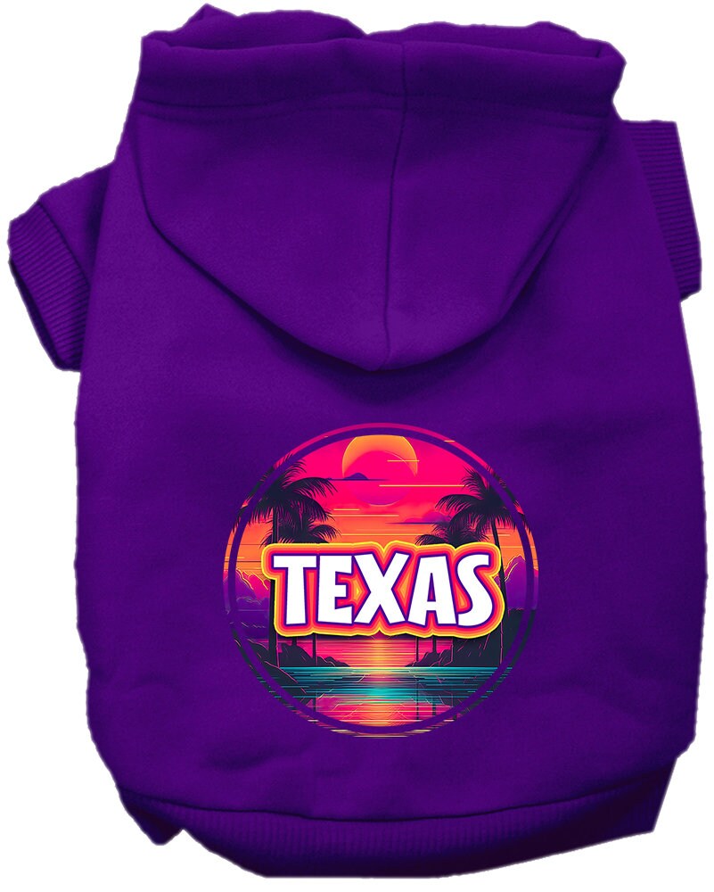 Pet Dog & Cat Screen Printed Hoodie for Medium to Large Pets (Sizes 2XL-6XL), "Texas Neon Beach Sunset"