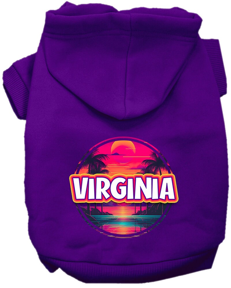 Pet Dog & Cat Screen Printed Hoodie for Medium to Large Pets (Sizes 2XL-6XL), "Virginia Neon Beach Sunset"