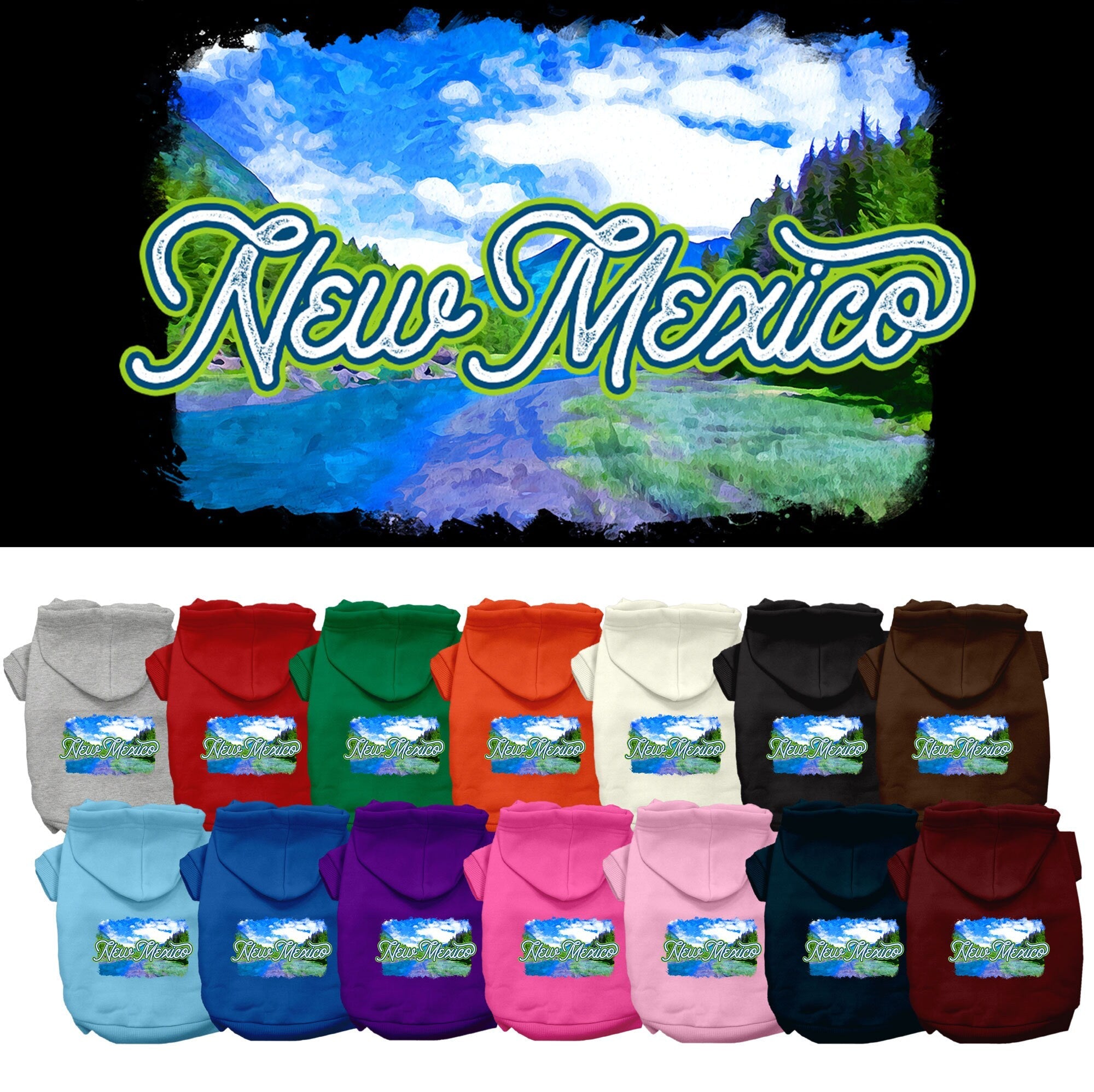 Pet Dog & Cat Screen Printed Hoodie for Medium to Large Pets (Sizes 2XL-6XL), "New Mexico Summer"