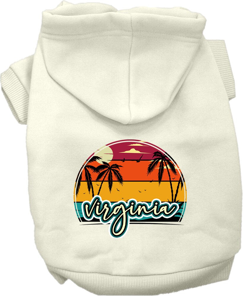 Pet Dog & Cat Screen Printed Hoodie for Medium to Large Pets (Sizes 2XL-6XL), "Virginia Retro Beach Sunset"