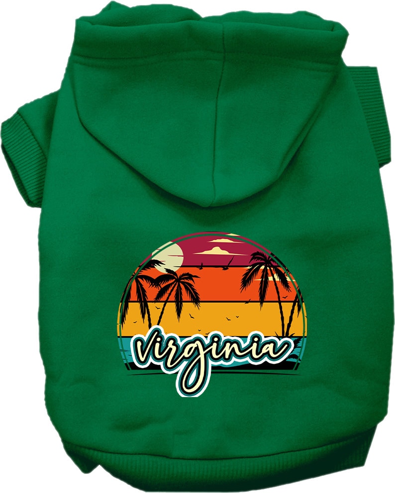 Pet Dog & Cat Screen Printed Hoodie for Medium to Large Pets (Sizes 2XL-6XL), "Virginia Retro Beach Sunset"