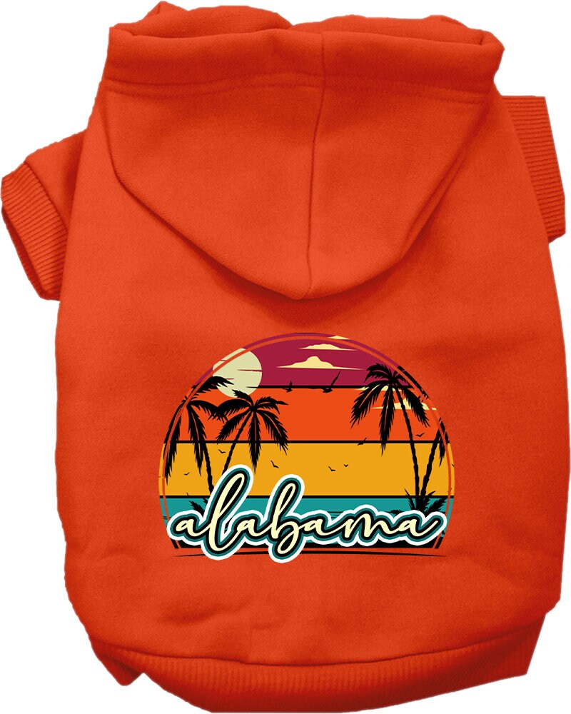 Pet Dog & Cat Screen Printed Hoodie for Medium to Large Pets (Sizes 2XL-6XL), "Alabama Retro Beach Sunset"