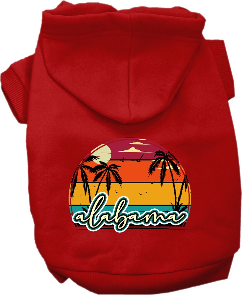 Pet Dog & Cat Screen Printed Hoodie for Medium to Large Pets (Sizes 2XL-6XL), "Alabama Retro Beach Sunset"