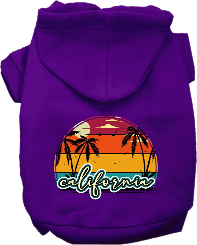 Pet Dog & Cat Screen Printed Hoodie for Small to Medium Pets (Sizes XS-XL), "California Retro Beach Sunset"