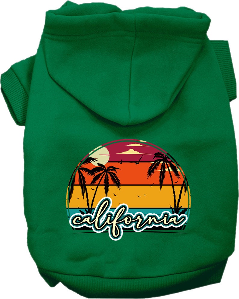 Pet Dog & Cat Screen Printed Hoodie for Small to Medium Pets (Sizes XS-XL), "California Retro Beach Sunset"