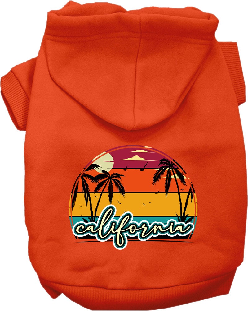 Pet Dog & Cat Screen Printed Hoodie for Small to Medium Pets (Sizes XS-XL), "California Retro Beach Sunset"