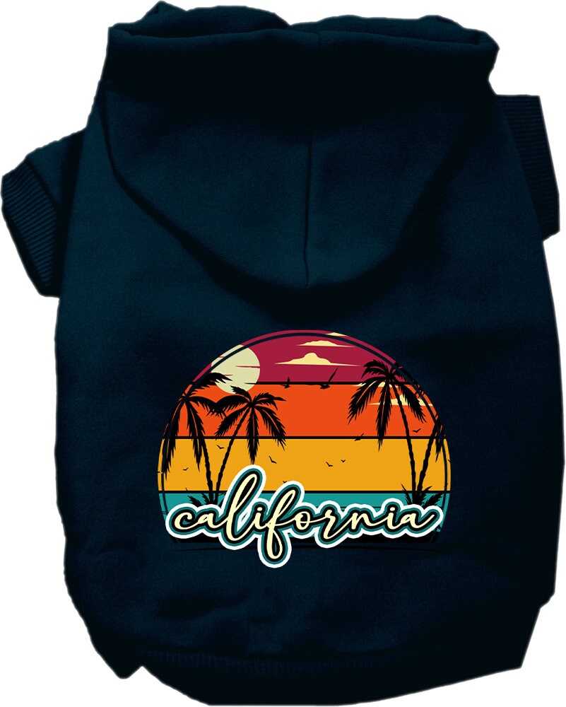 Pet Dog & Cat Screen Printed Hoodie for Medium to Large Pets (Sizes 2XL-6XL), "California Retro Beach Sunset"