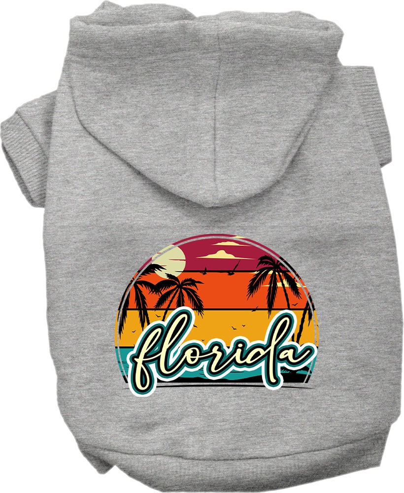 Pet Dog & Cat Screen Printed Hoodie for Small to Medium Pets (Sizes XS-XL), "Florida Retro Beach Sunset"