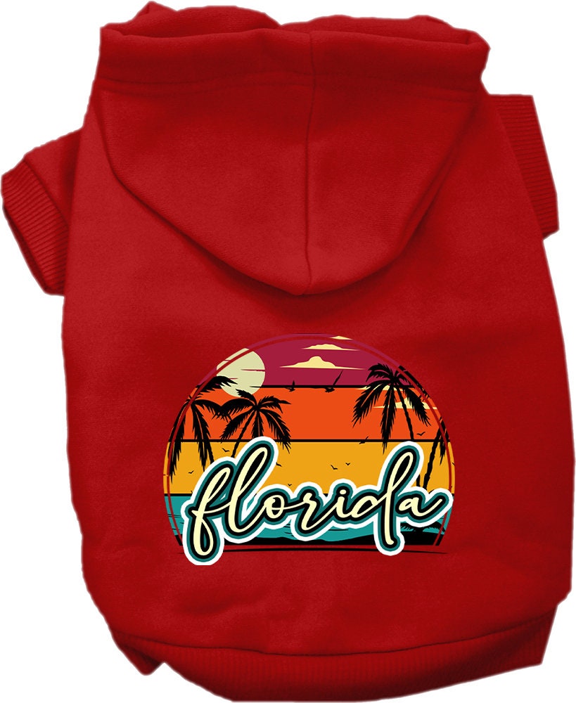 Pet Dog & Cat Screen Printed Hoodie for Small to Medium Pets (Sizes XS-XL), "Florida Retro Beach Sunset"