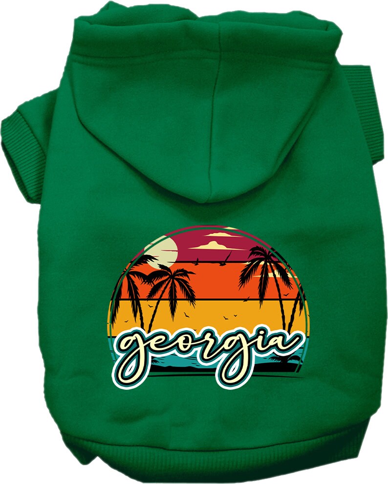 Pet Dog & Cat Screen Printed Hoodie for Medium to Large Pets (Sizes 2XL-6XL), "Georgia Retro Beach Sunset"